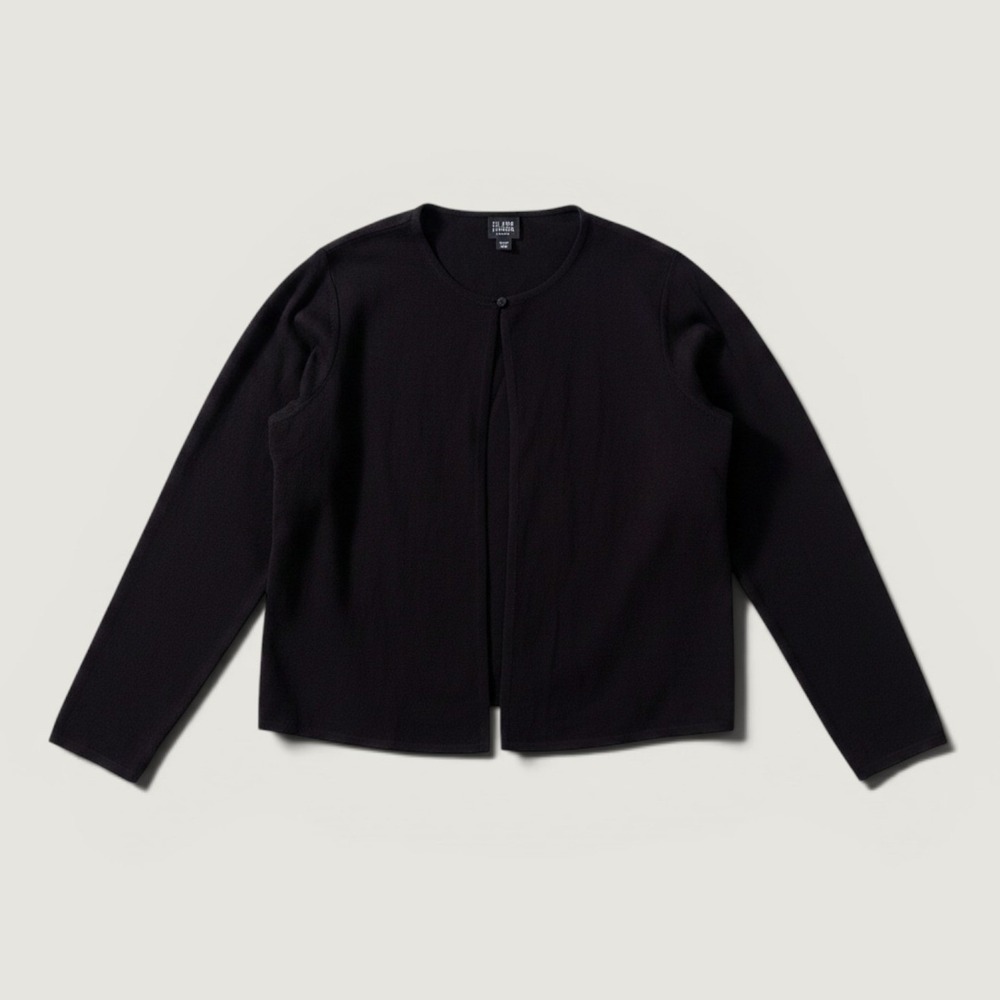 Eileen Fisher Cardigan Womens PS Black Excellent Silk Wool Single Button Crepe